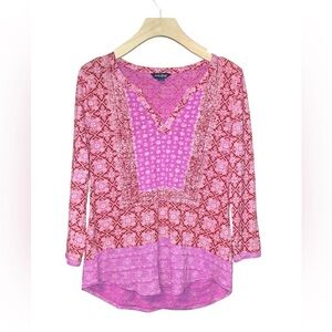 Lucky Brand Split Neck Henley Bohemian Knit Top M